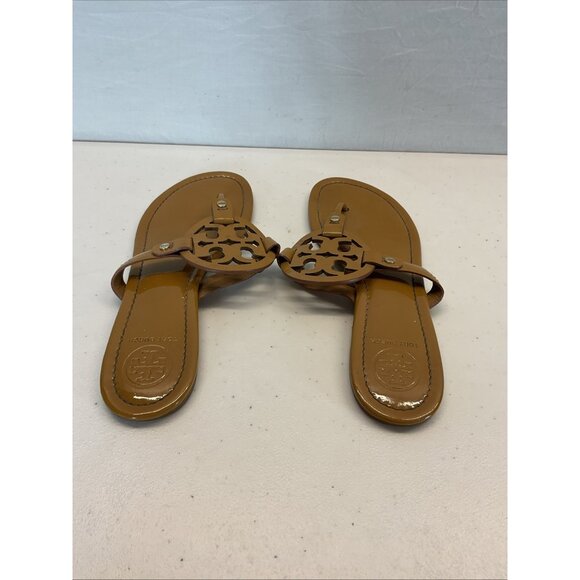 Tory Burch Miller Sandal Soft Brown Patent Leather Size 9.5M Beach Casual Boat - Picture 6 of 13